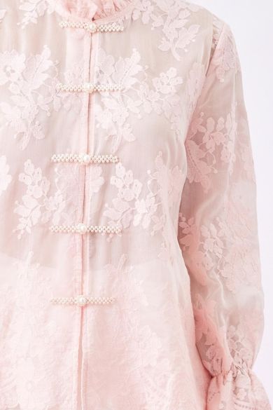 Gelilah Pink Lace Mandarin Collar Top