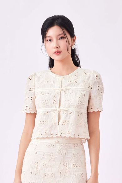 Giliana Cream Lace Pearl Knot Top