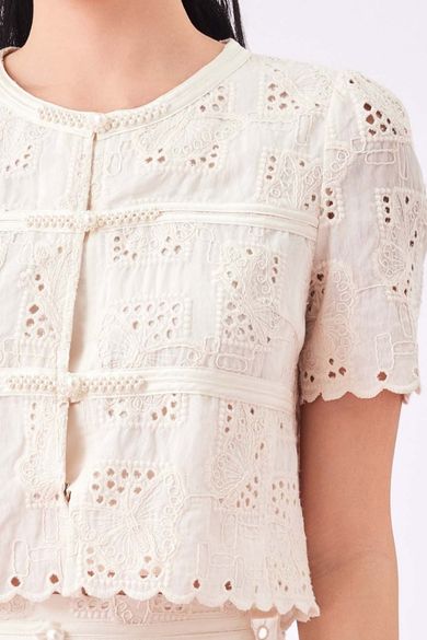 Giliana Cream Lace Pearl Knot Top