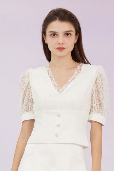 Graceann White Lace Top - Nimisski