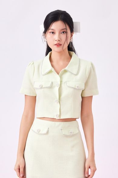 Geana Green Tweed Cropped Top - Nimisski