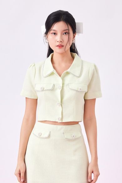 Geana Green Tweed Cropped Top