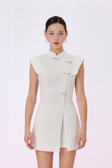 Galathea White Cheongsam Sleeveless Top