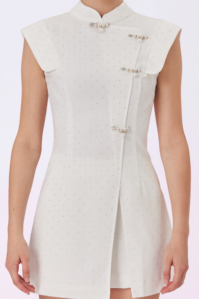 Galathea White Cheongsam Sleeveless Top