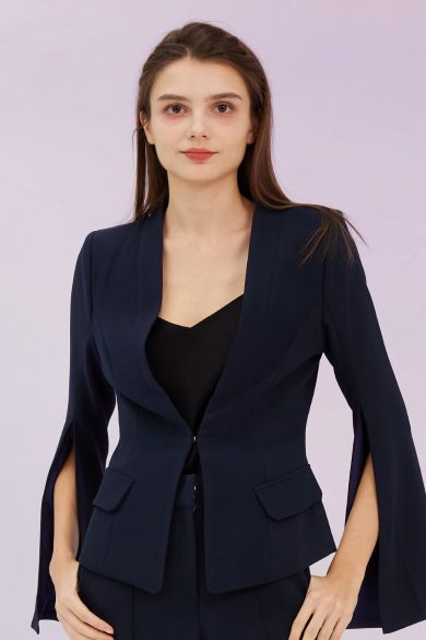 Glennda Navy Jacket with Slit