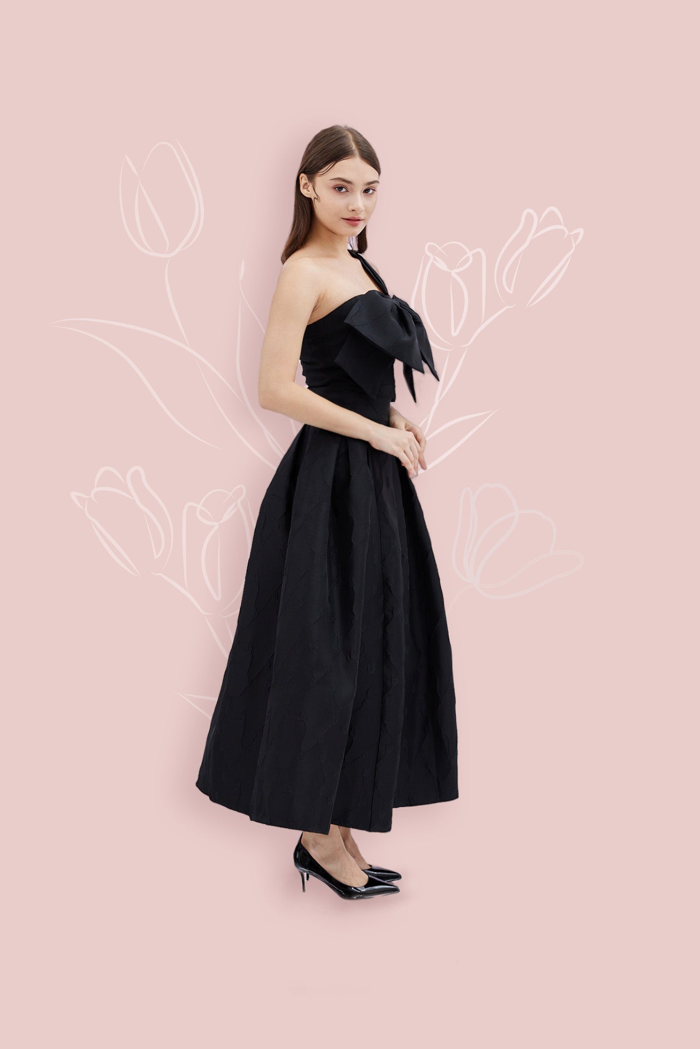 Gayla Black Jacquard Long Skirt