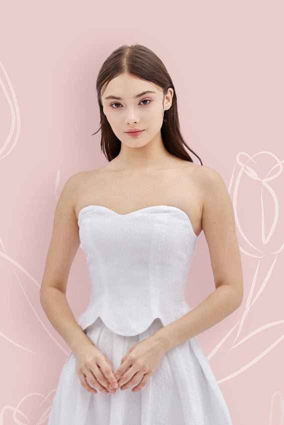 Lainey White Jacquard Scallop Top - Nimisski