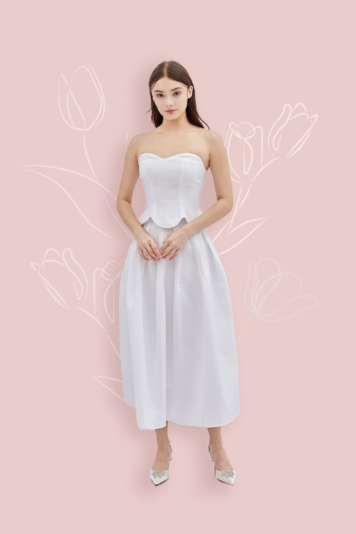 Lainey White Jacquard Long Skirt