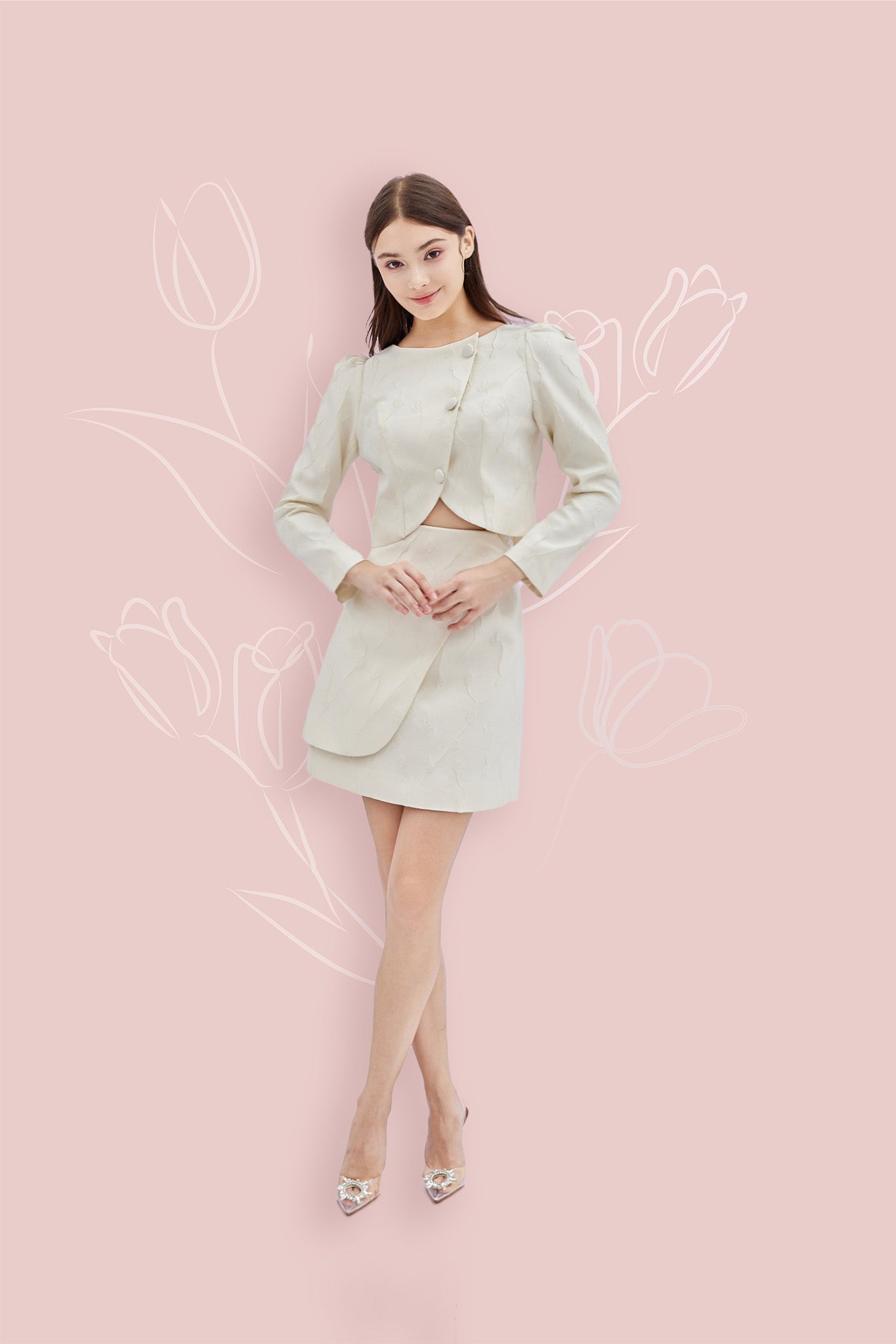 Gerika Cream Jacquard Skirt