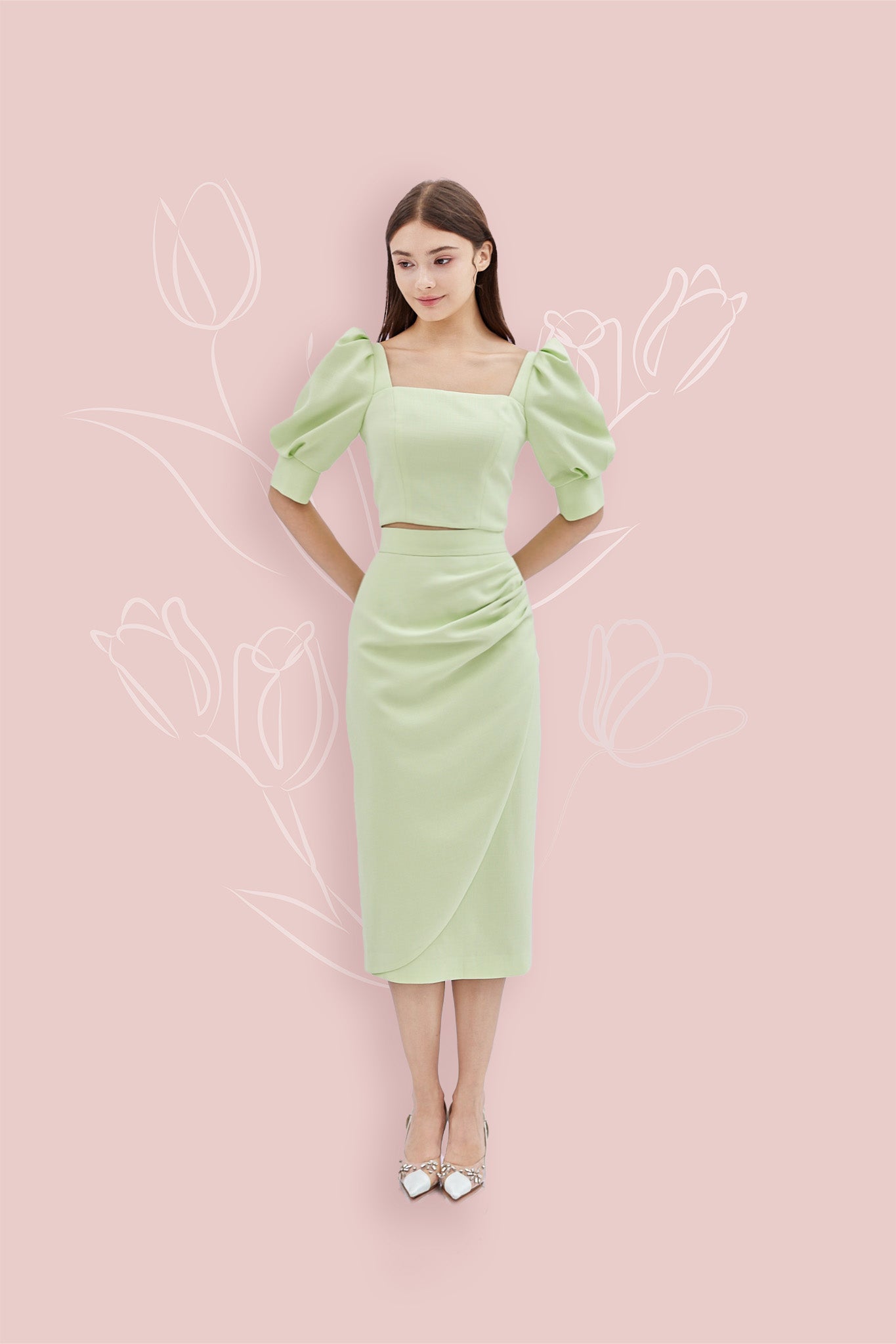 Gilian Green Midi Skirt With Slit