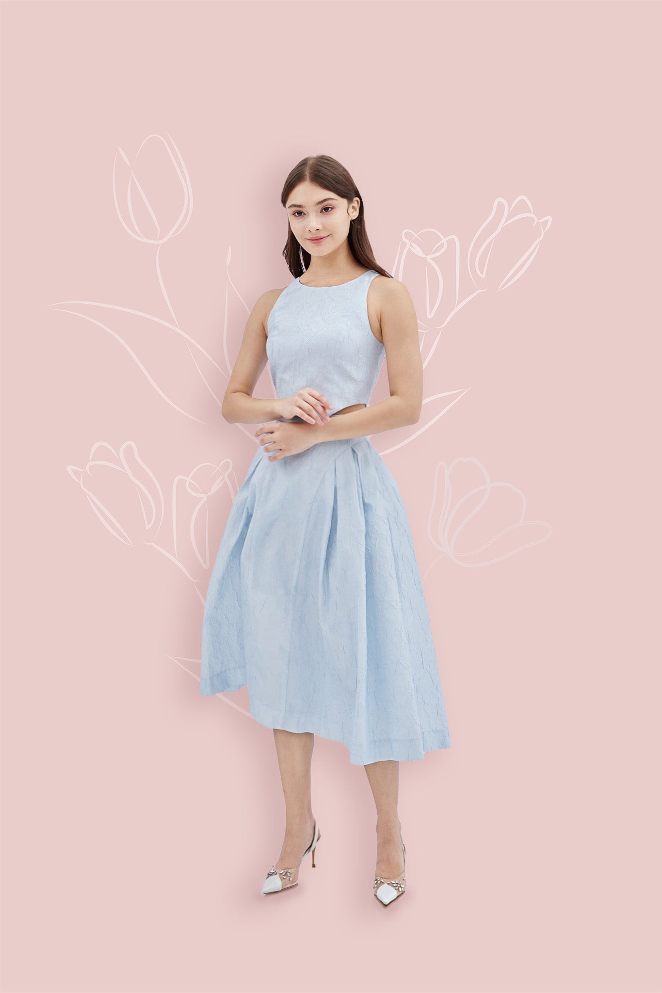 Lizea Blue Jacquard Sleeveless Top - Nimisski