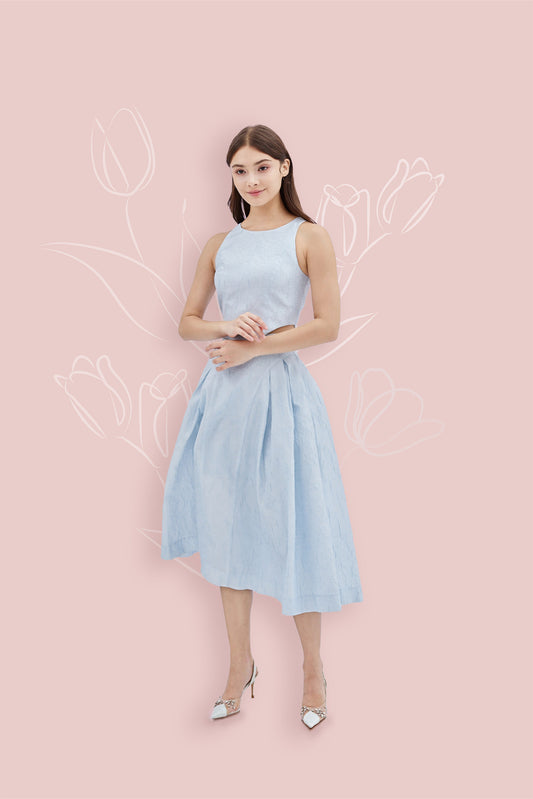 Lizea Blue Jacquard Sleeveless Top