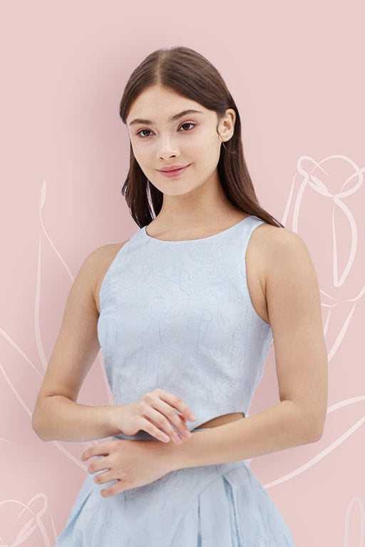 Lizea Blue Jacquard Sleeveless Top