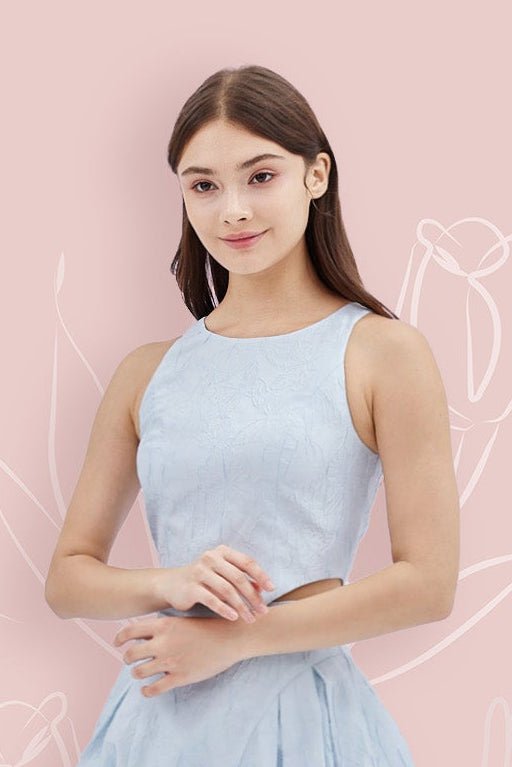 Lizea Blue Jacquard Sleeveless Top - Nimisski