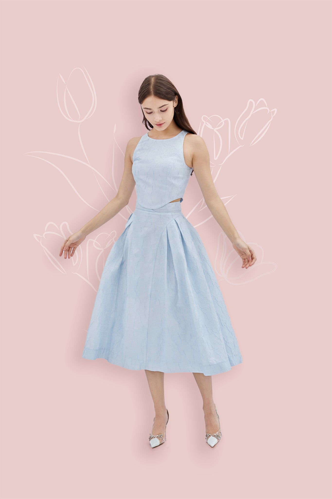 Lizea Blue Jacquard Sleeveless Top - Nimisski