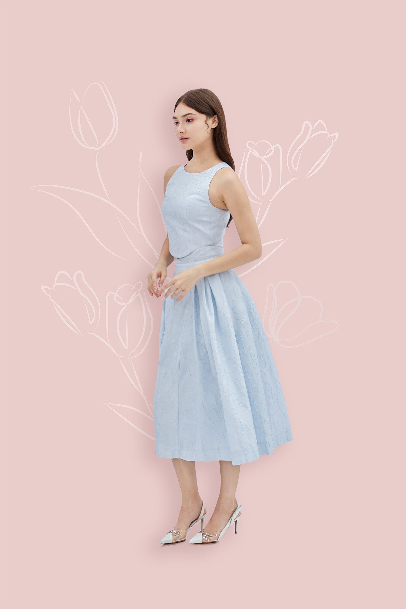 Lizea Blue Jacquard Sleeveless Top - Nimisski