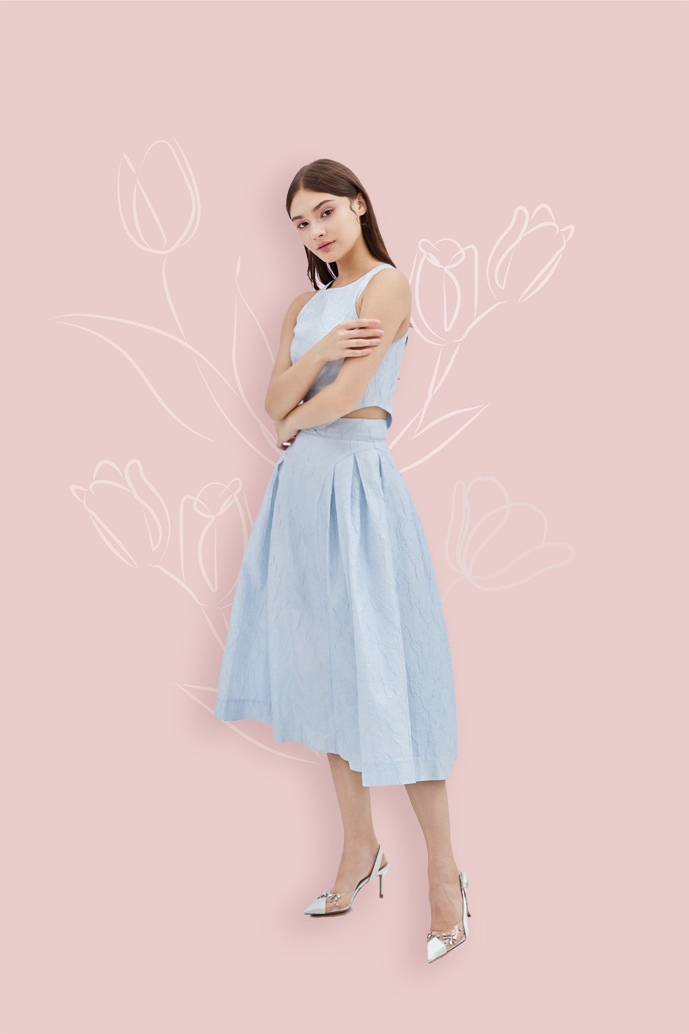 Lizea Blue Jacquard Sleeveless Top - Nimisski