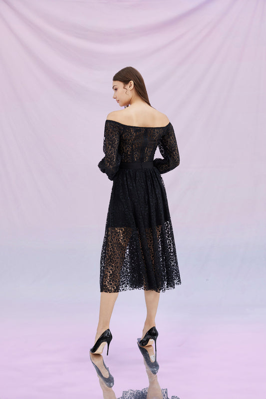 Ginia Black Lace Drop Shoulder Top