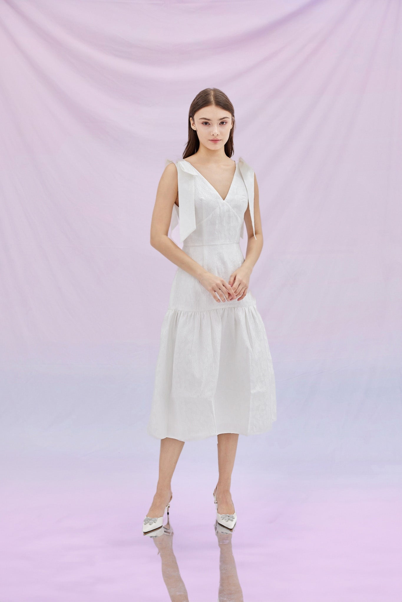 Gionna White Jacquard Long Dress