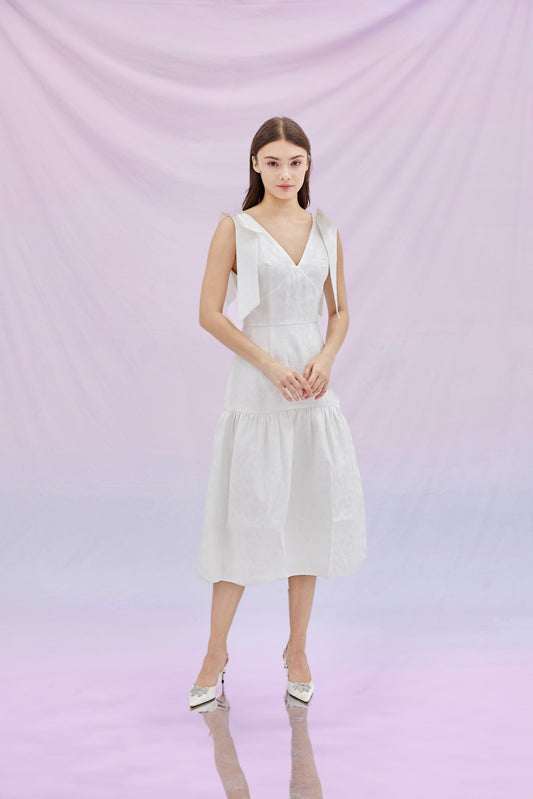 Gionna White Jacquard Long Dress