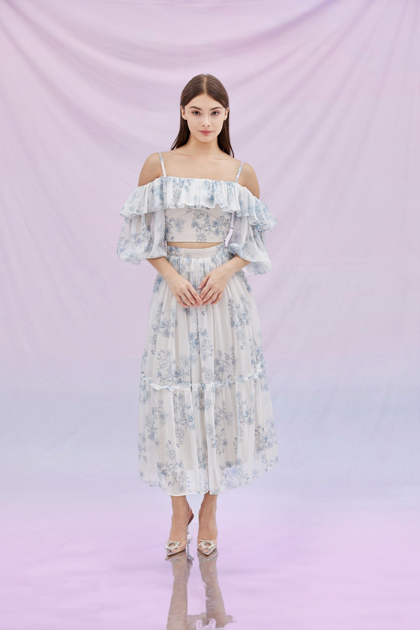 Gwenetta Blue Flower Long Skirt