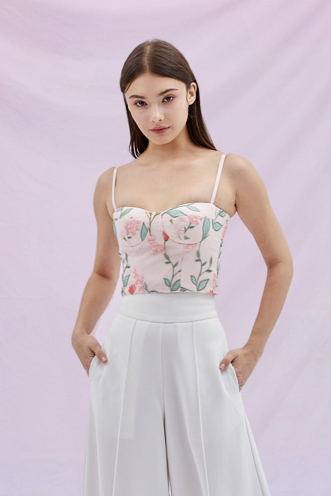 Jennifer Pink Flower Tulle Bustier Top