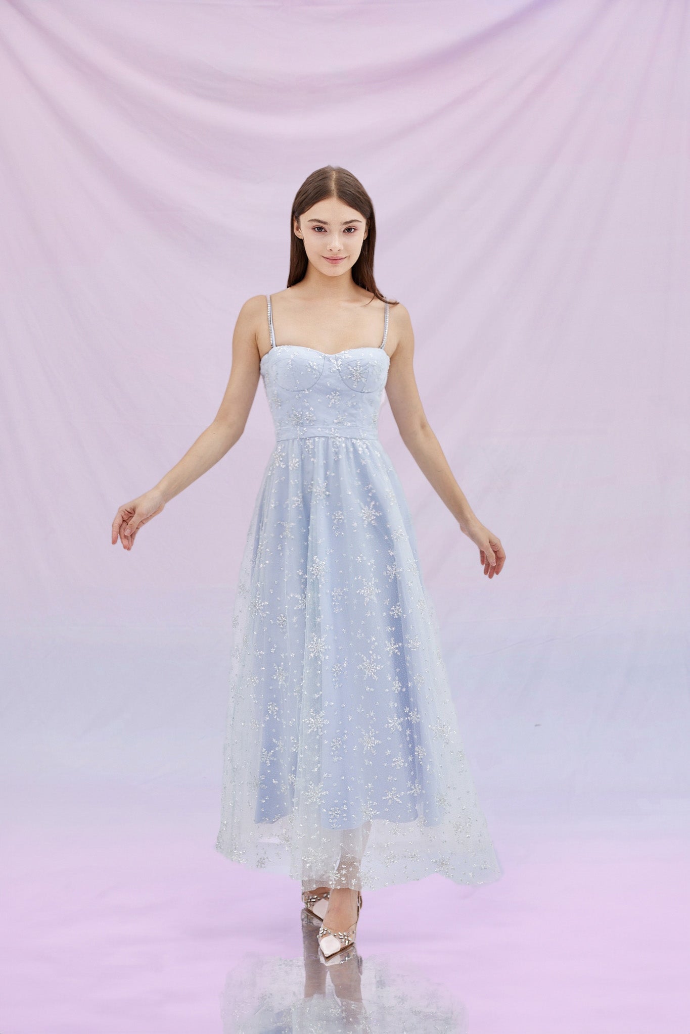 Fronia White Snowflake Long Dress