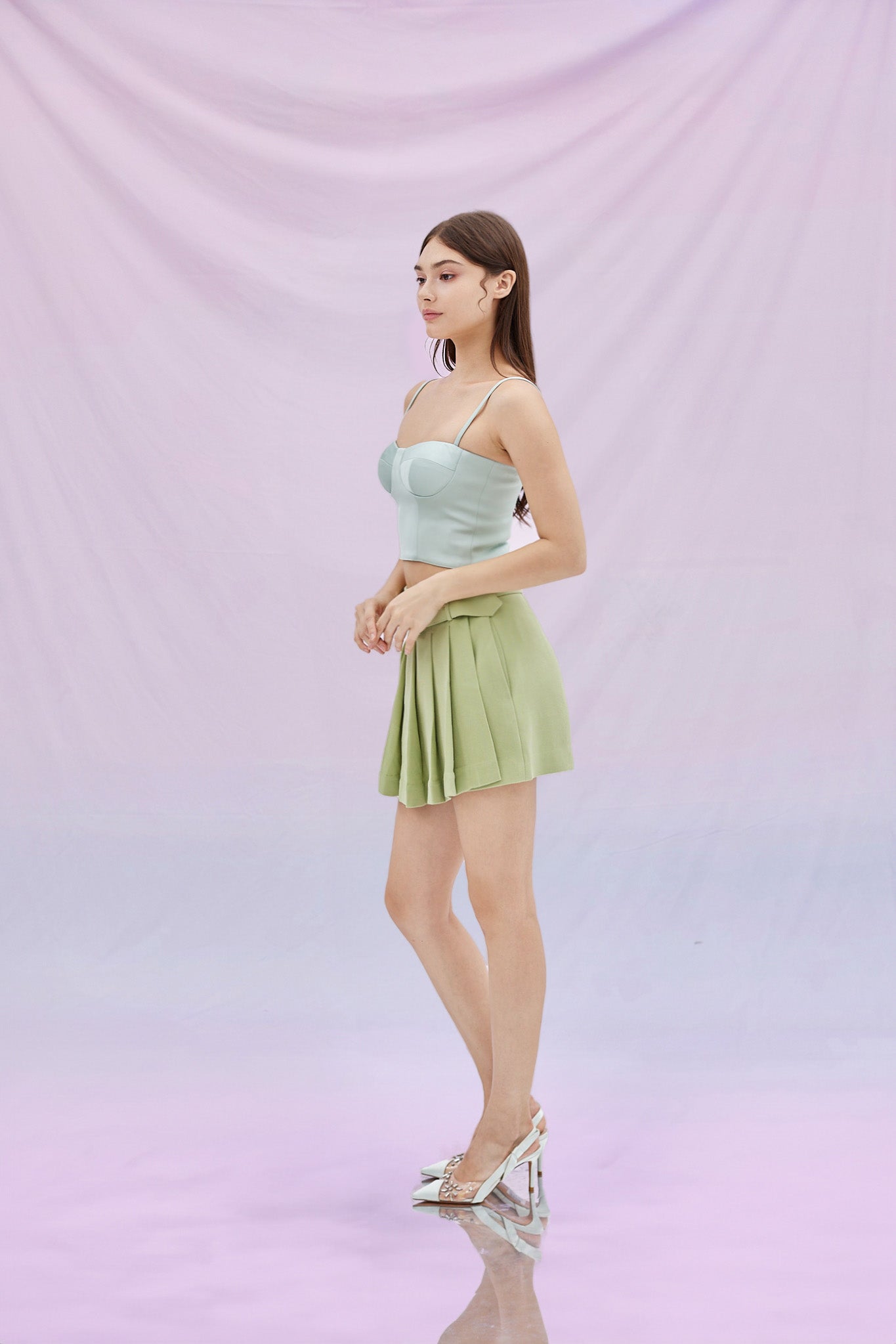 Gloribel Green Pleated Skirt