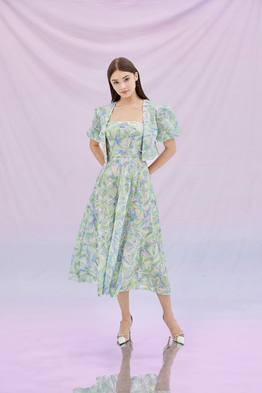 Gayel Green Purple Pastel 3D Flower Jacket