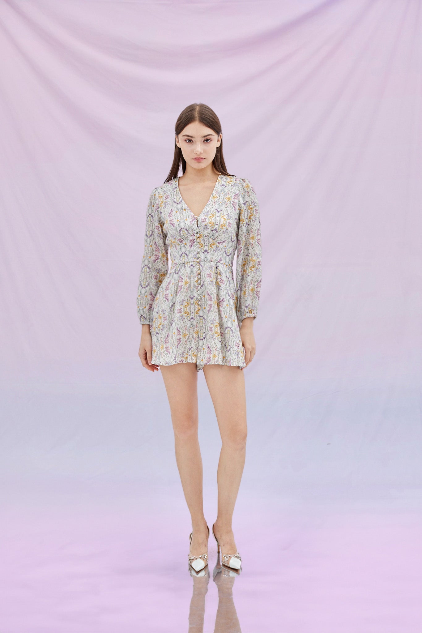 Frani Yellow Floral Deep V-Neck Playsuit