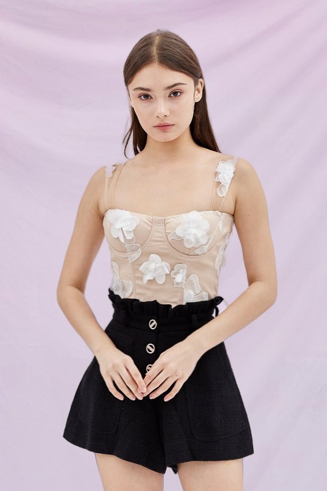 Freddi Beige White Flower Bustier Top - Nimisski