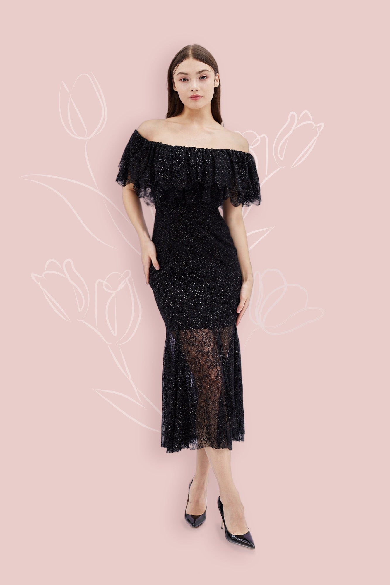 Geraldin Black Lace Long Dress