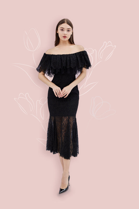 Geraldin Black Lace Long Dress