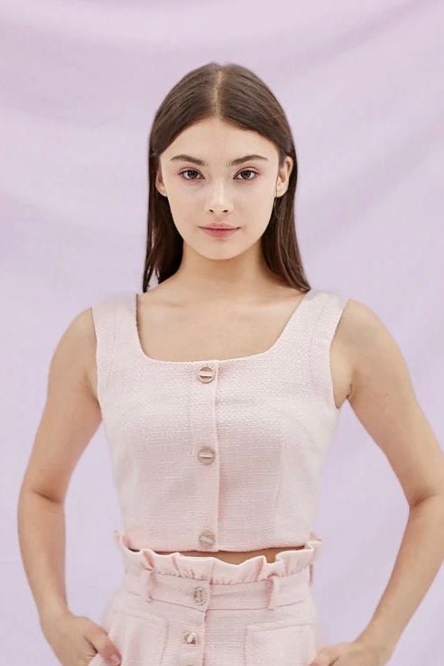 Julie Pink Tweed Crop Top - Nimisski