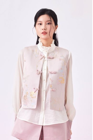 Gabrina Pink Butterfly Knot Sleeveless Jacket