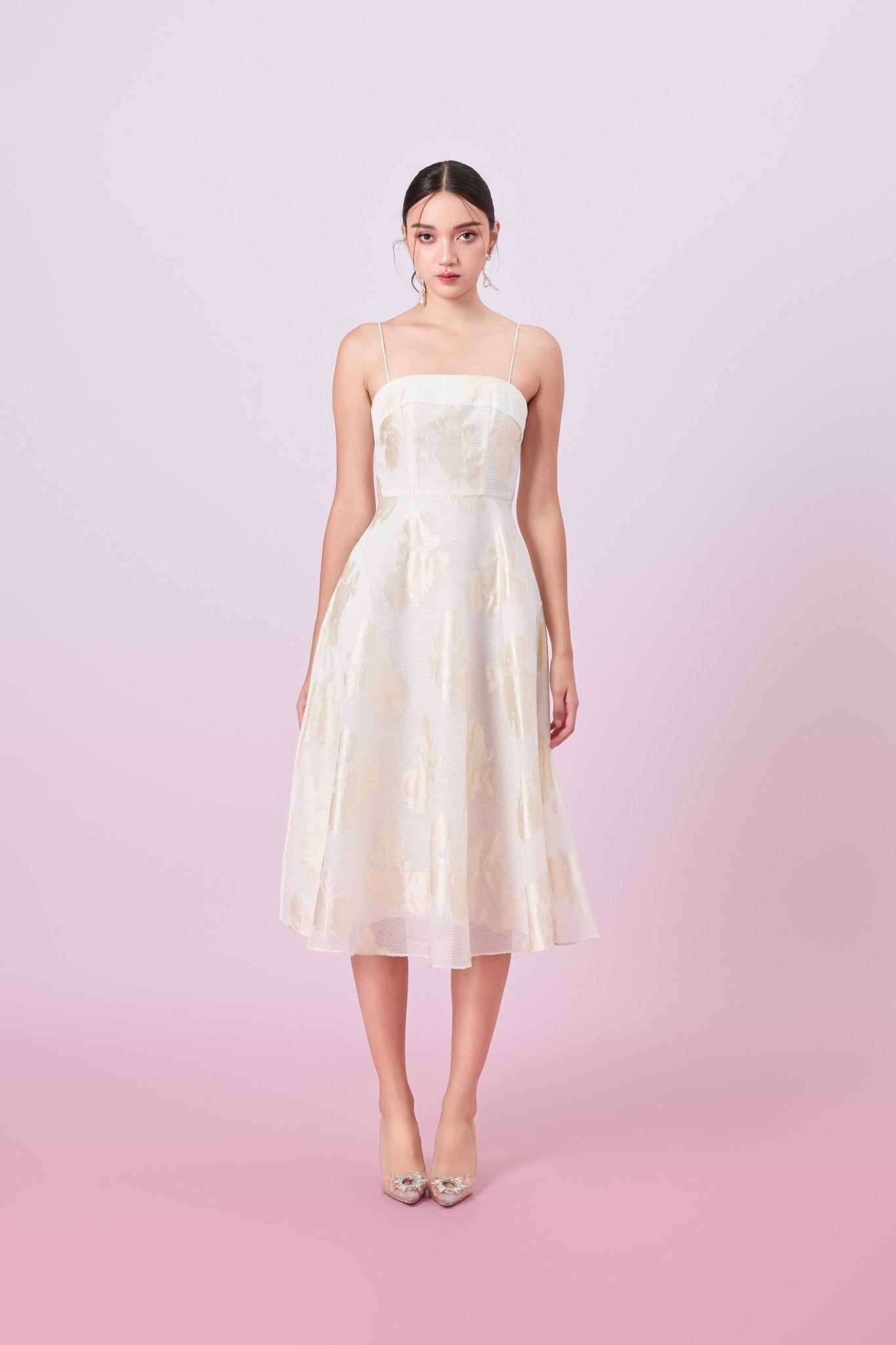 Graciella Cream Jacquard Long Dress - Nimisski