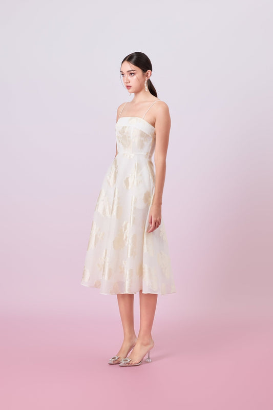 Graciella Cream Jacquard Long Dress - Nimisski