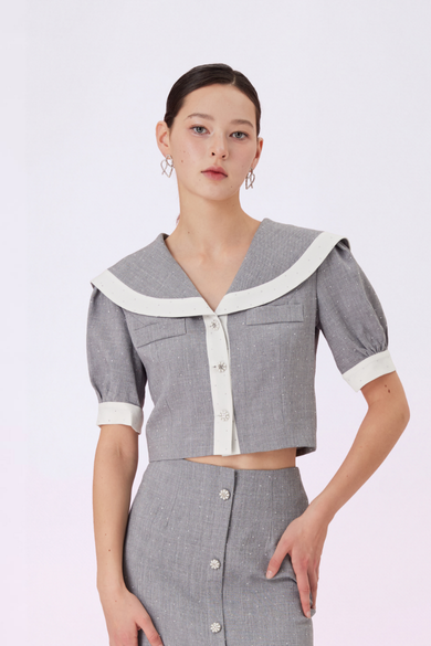 Galla Twinkle Grey Salior Collar Top