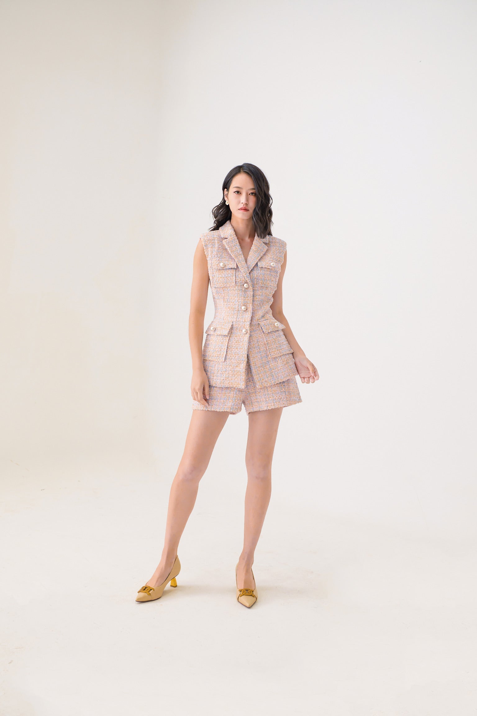 Emelyn Pink Tweed Shorts