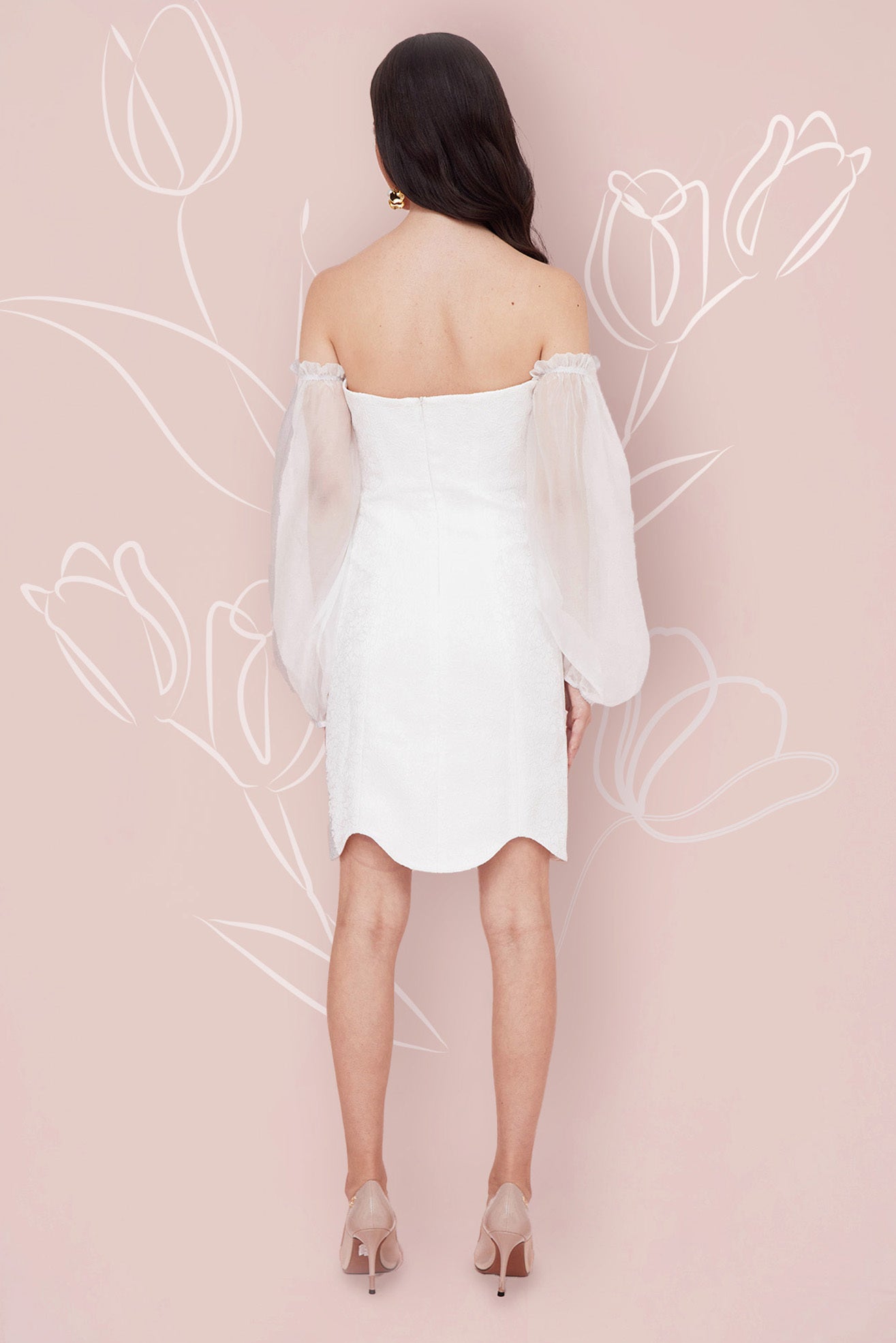 Clementine White Flower Jacquard Dress - Nimisski