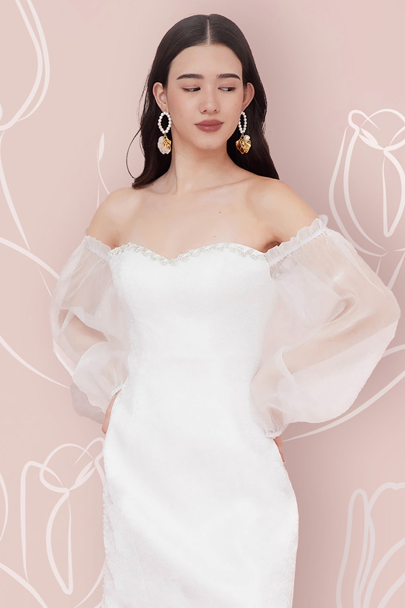 Clementine White Flower Jacquard Dress - Nimisski