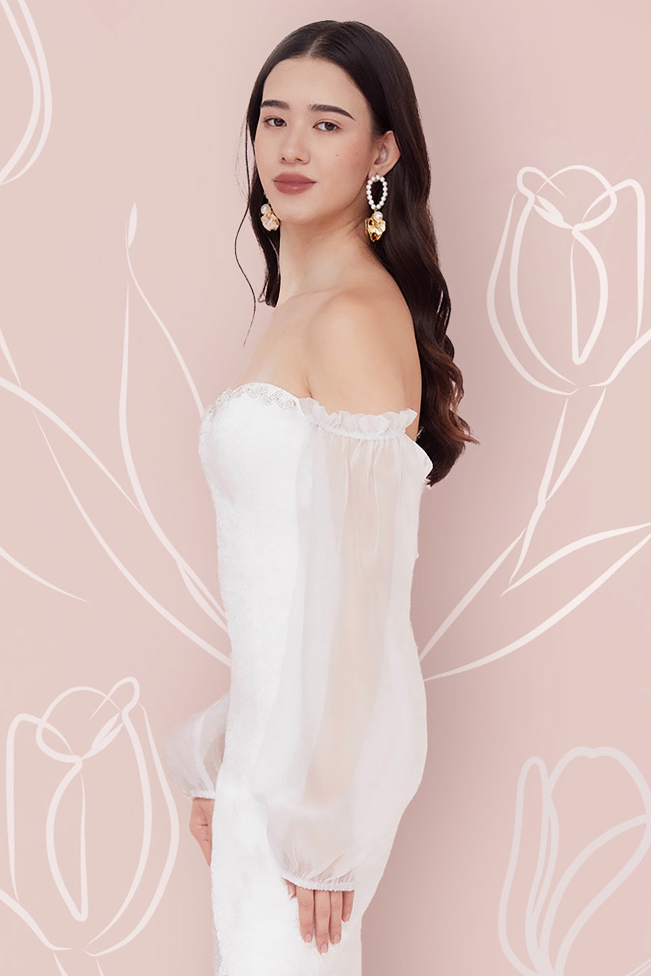 Clementine White Flower Jacquard Dress - Nimisski