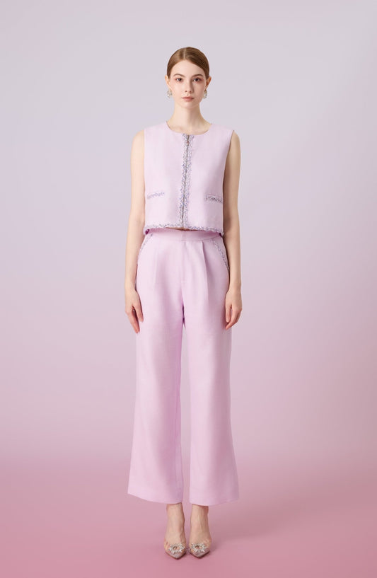 Jewelyn Lilac Tweed Straight Pants - Nimisski