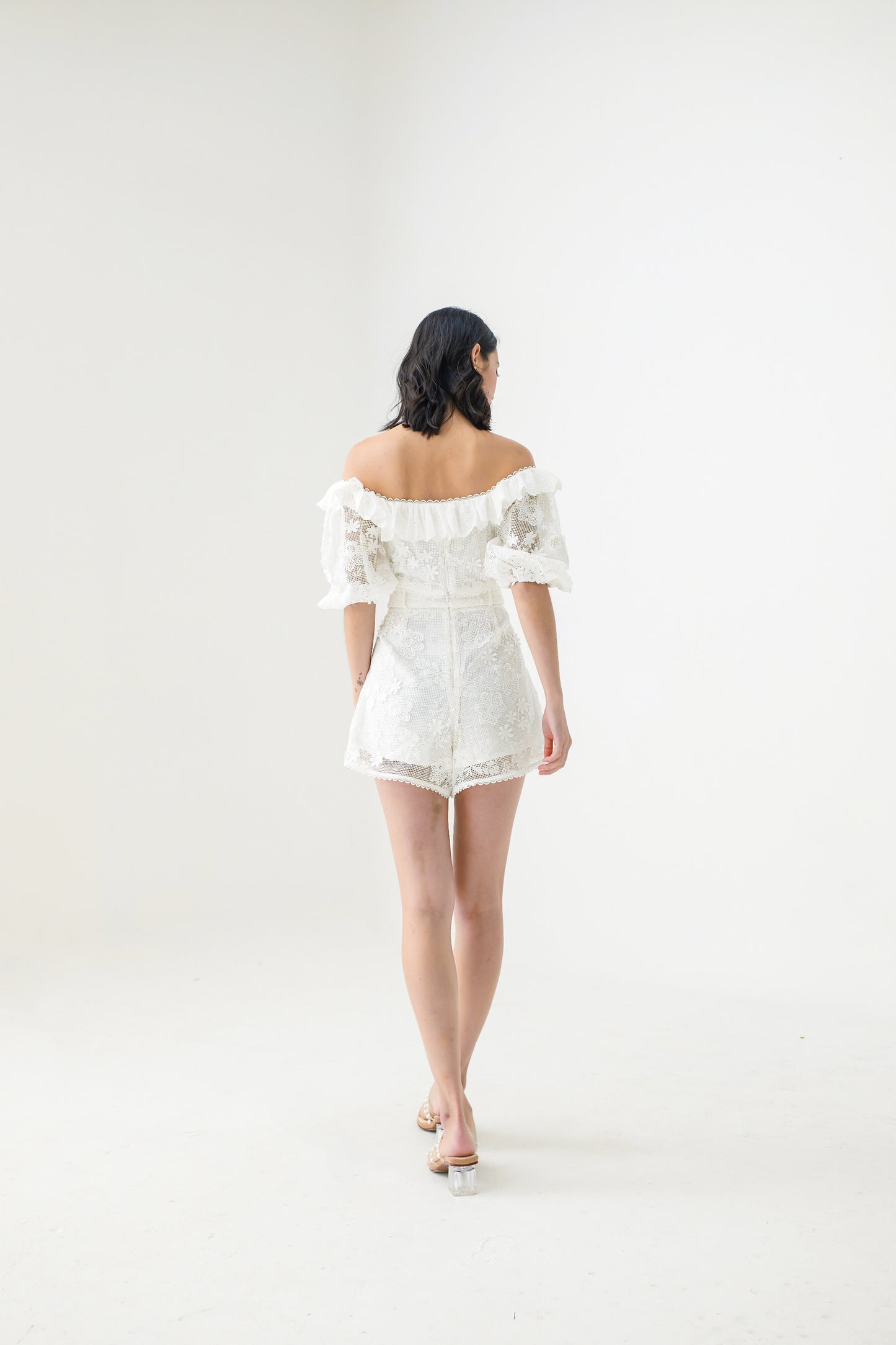 Edna White Floral Net Shorts