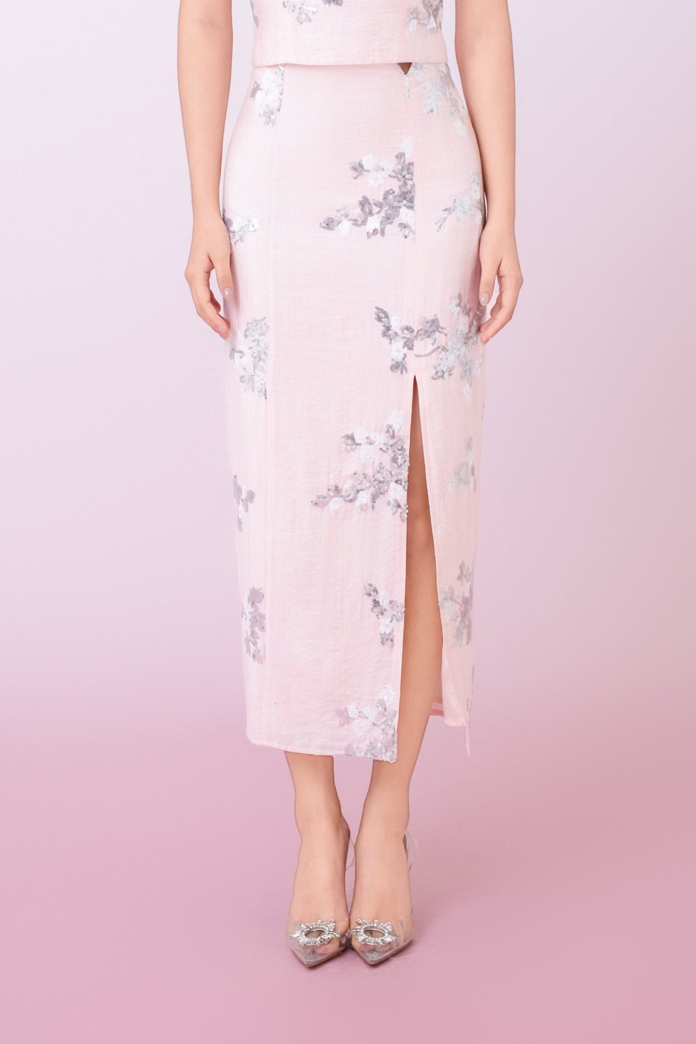Gilana Light Pink With Sequins Midi Skirt - Nimisski