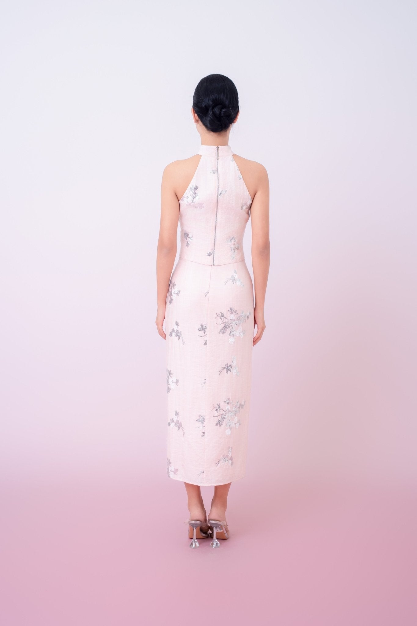 Gilana Light Pink With Sequins Halter Top - Nimisski