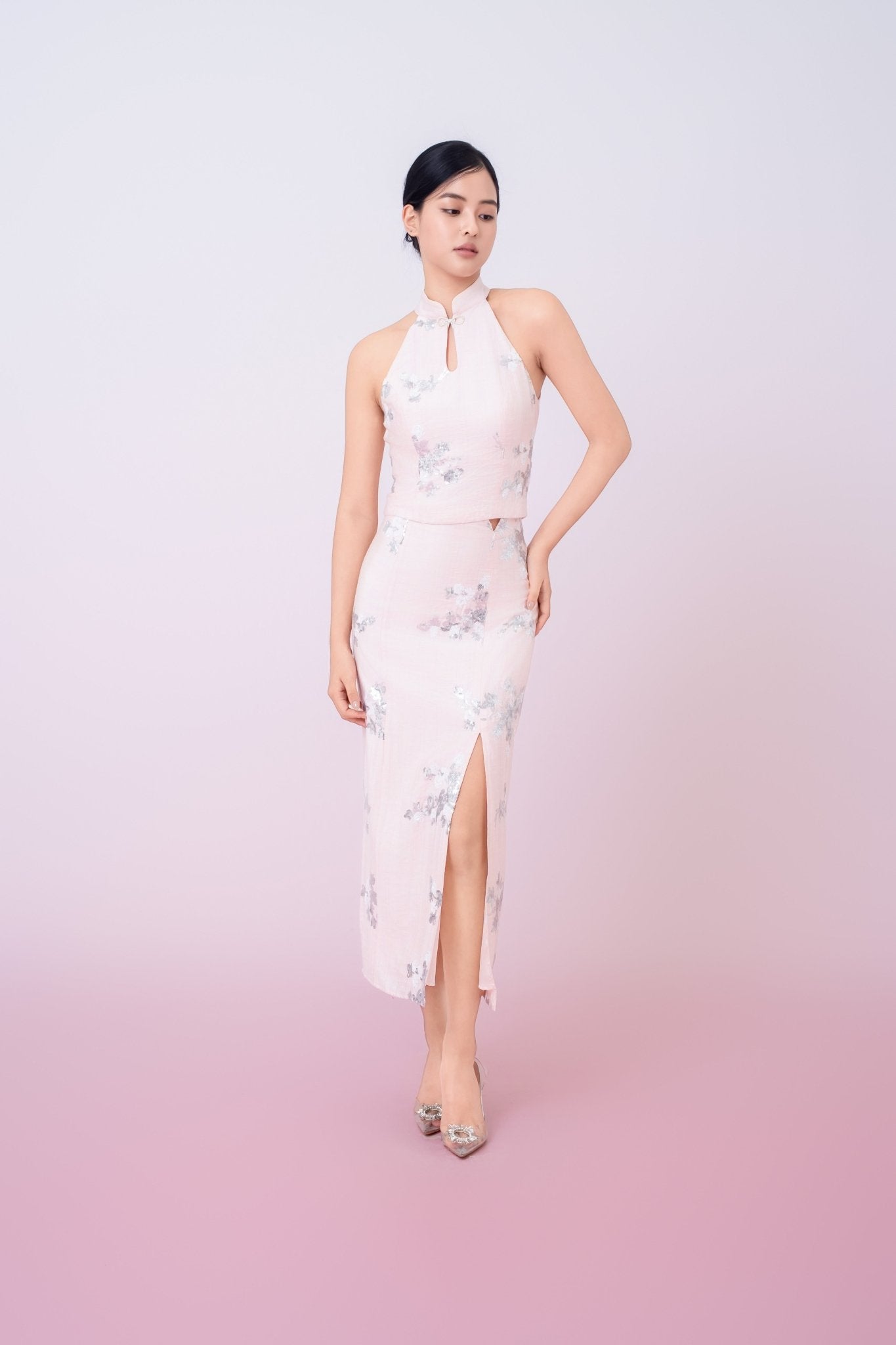 Gilana Light Pink With Sequins Midi Skirt - Nimisski