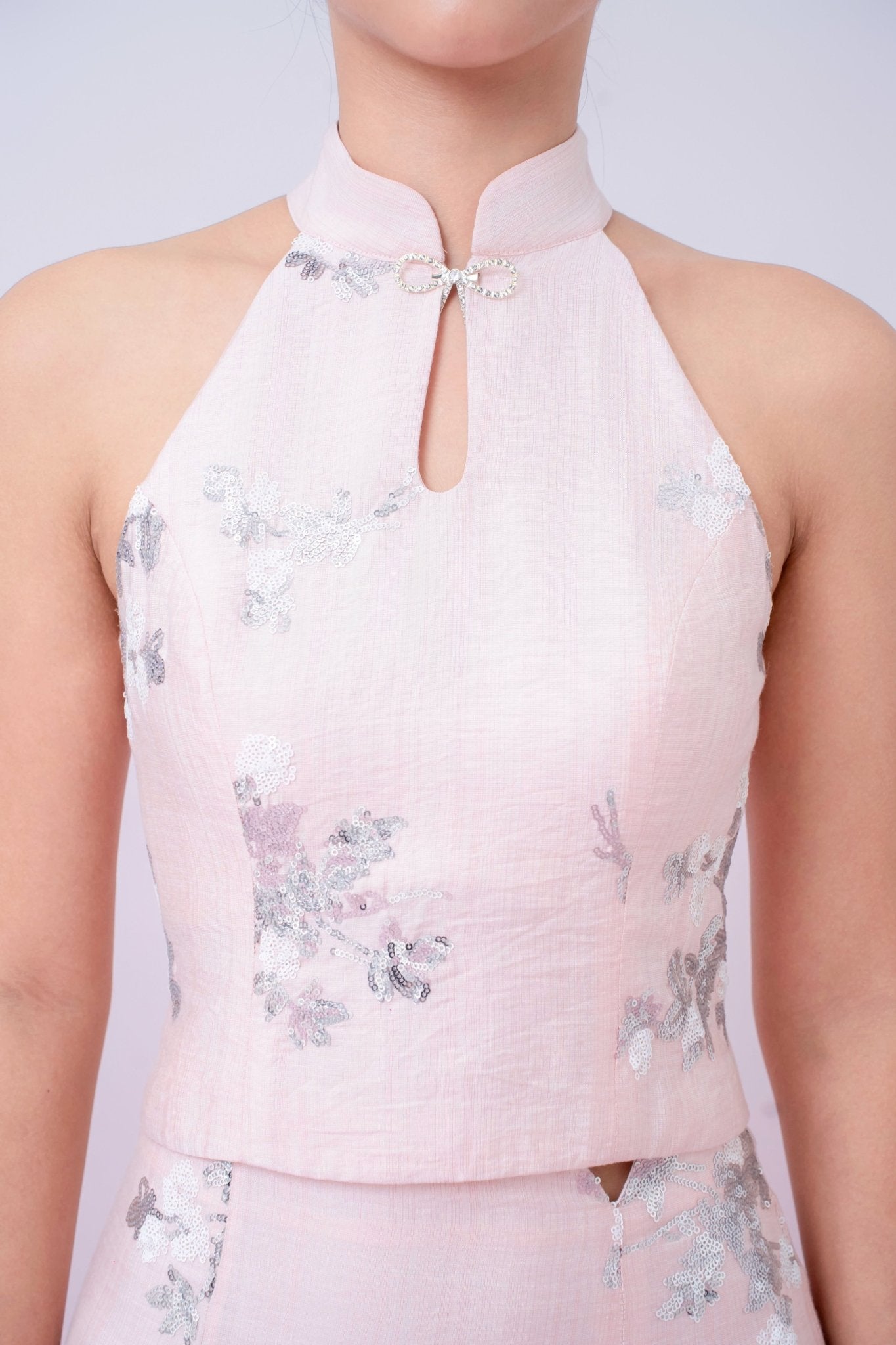 Gilana Light Pink With Sequins Halter Top - Nimisski