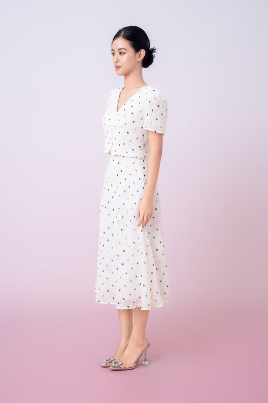 Joellyn White Embroidered A - Line Skirt - Nimisski