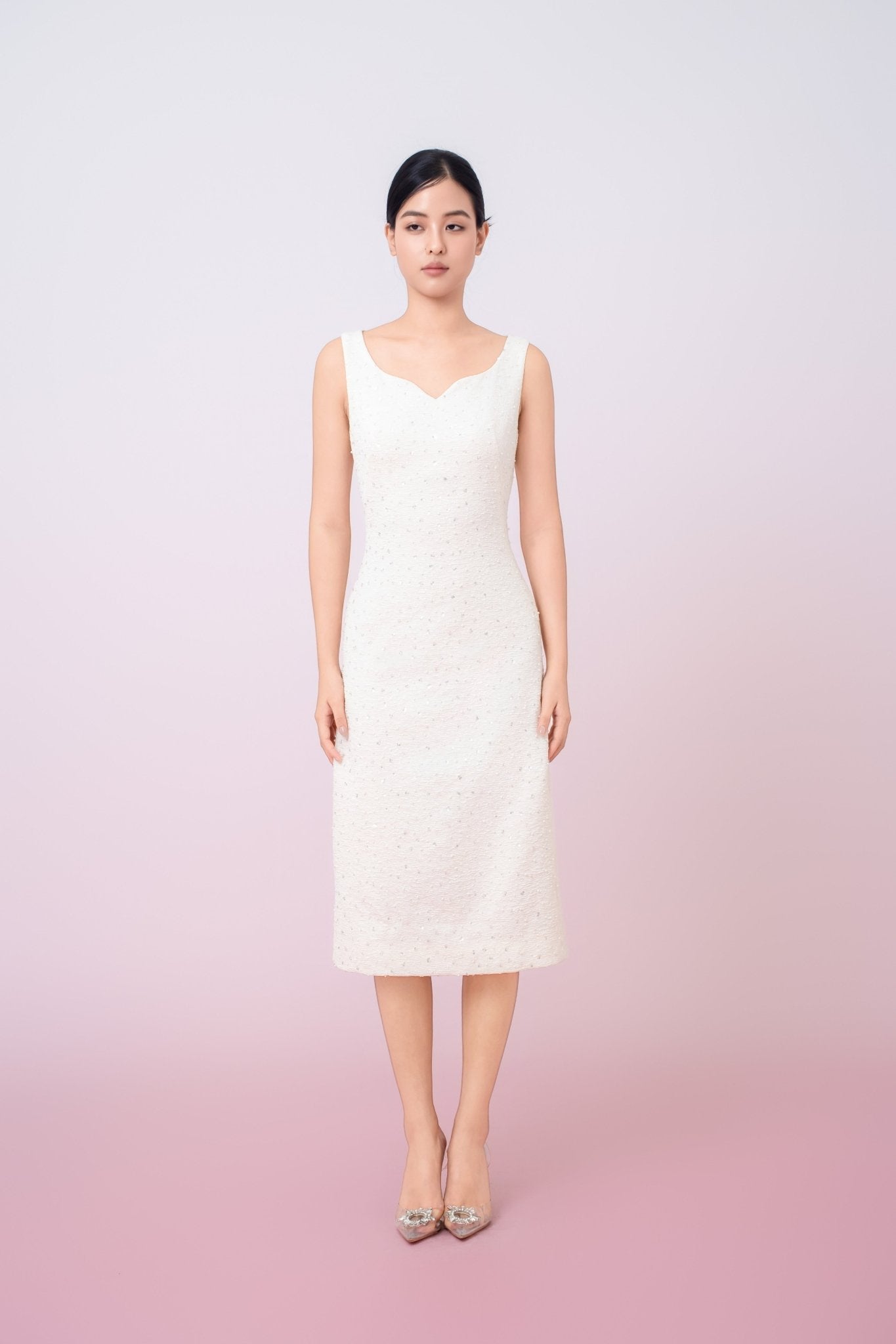 Joely Cream Embellished Shealth Dress - Nimisski